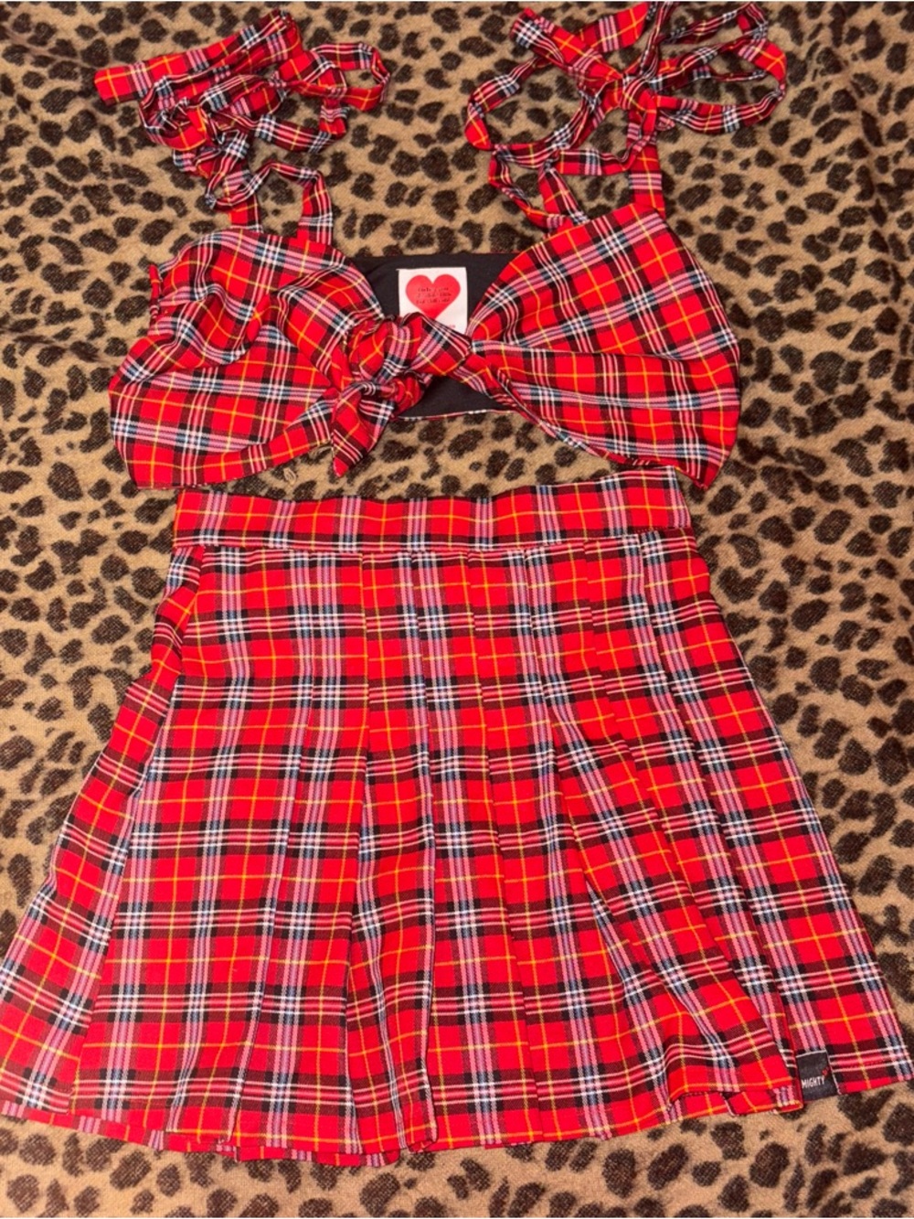 Omighty Red Plaid Two-Piece Tie-Front Top & Pleated Skirt Set